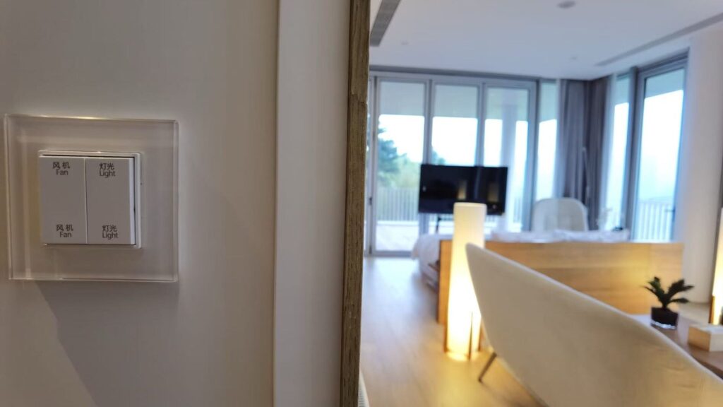Switches and app allow control of the rooms.